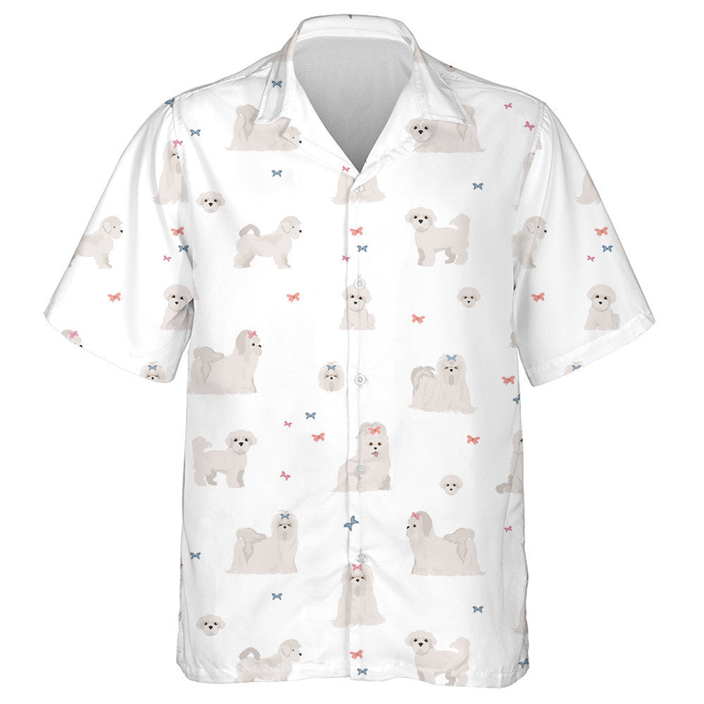 Maltese Dogs In Different Poses On White Hawaiian Shirt, Hawaiian Shirt Gift, Christmas Gift