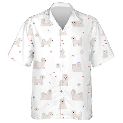 Maltese Dogs In Different Poses On White Hawaiian Shirt, Hawaiian Shirt Gift, Christmas Gift