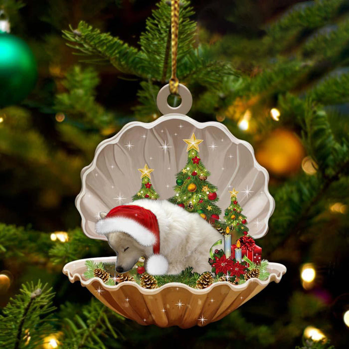 American Eskimo2-Sleeping Pearl in Christmas Two Sided Christmas Plastic Hanging Ornament, Christmas Ornament Gift, Christmas Gift, Christmas Decoration