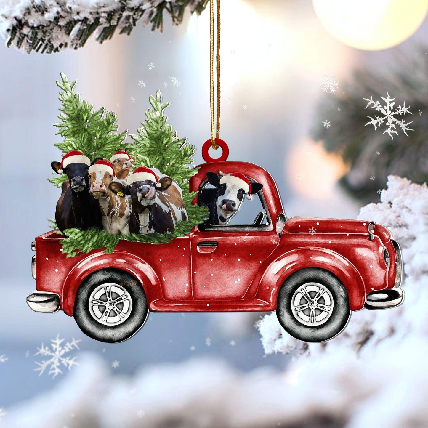 Cow Red Car Christmas Ornament, Christmas Gift, Christmas Decoration