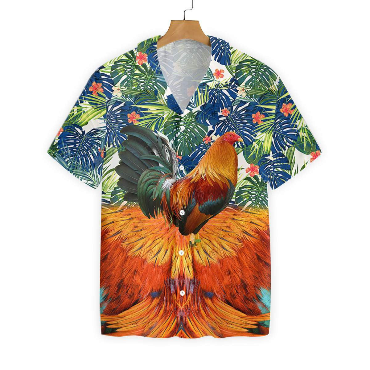 Forest Rooster Artistic Background Design Hawaiian Shirt,Hawaiian Shirt Gift, Christmas Gift