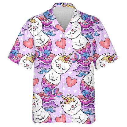 Fun Cat Unicorn And Mermaid With Heart Hawaiian Shirt, Hawaiian Shirt Gift, Christmas Gift