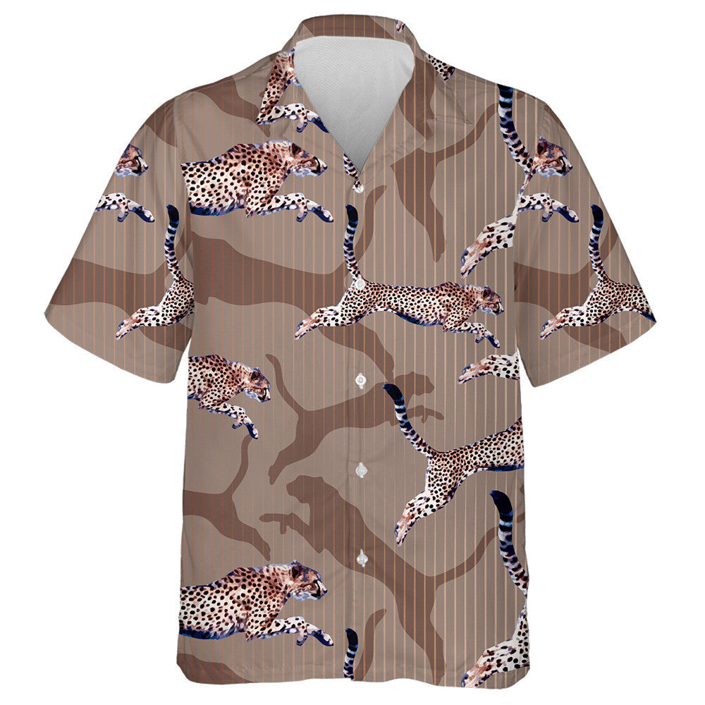 Bright Colorful Wild Exotic Leopard On Brown Hawaiian Shirt, Hawaiian Shirt Gift, Christmas Gift