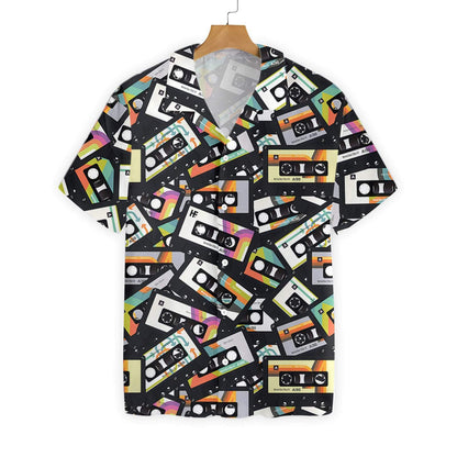 Retro Vintage Cassette Tape Black Theme Hawaiian Shirt,Hawaiian Shirt Gift, Christmas Gift