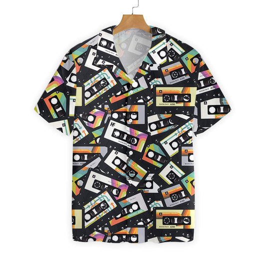 Retro Vintage Cassette Tape Black Theme Hawaiian Shirt,Hawaiian Shirt Gift, Christmas Gift
