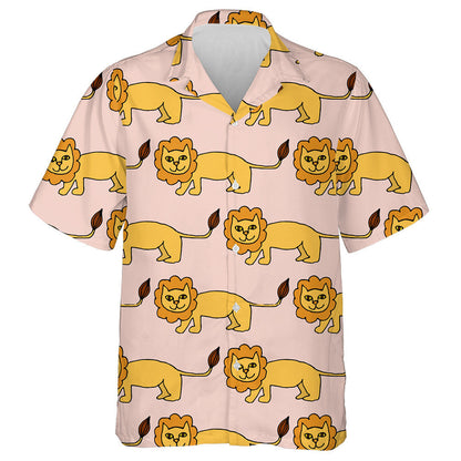 Cartoon Doodle Linear Lion On Pink Background Hawaiian Shirt, Hawaiian Shirt Gift, Christmas Gift