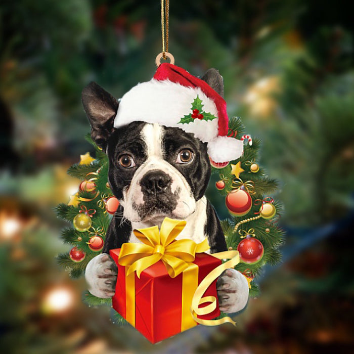 Boston Terrier-Dogs give gifts Hanging Christmas Plastic Hanging Ornament, Christmas Ornament Gift, Christmas Gift, Christmas Decoration
