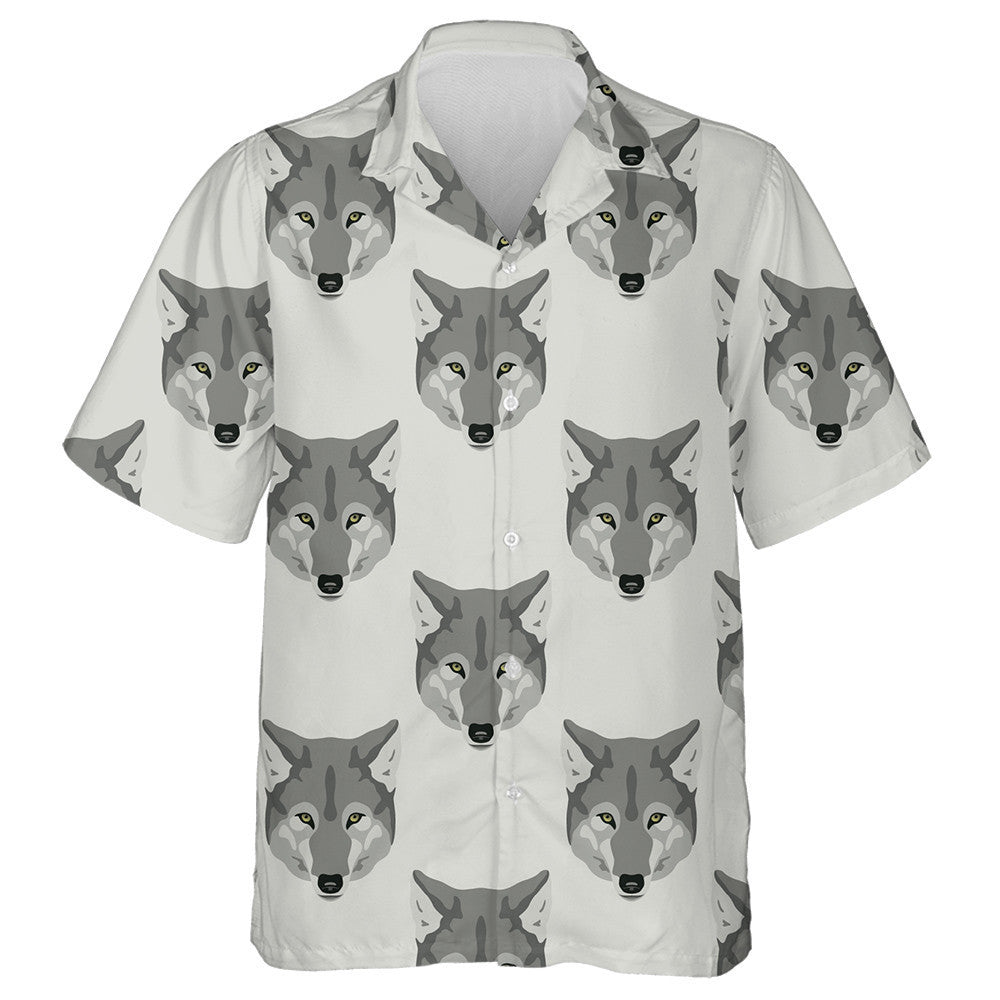 Geometrical Monochrome With Stylized Heads Of Wolf Hawaiian Shirt, Hawaiian Shirt Gift, Christmas Gift