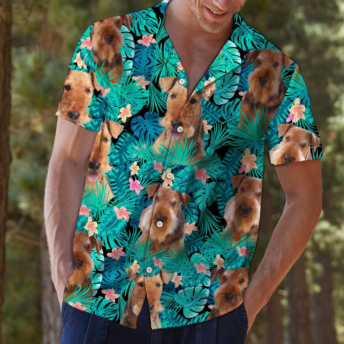 Airedale Terrier Tropical Vintage Style Hawaiian Shirt, Hawaiian For Gift