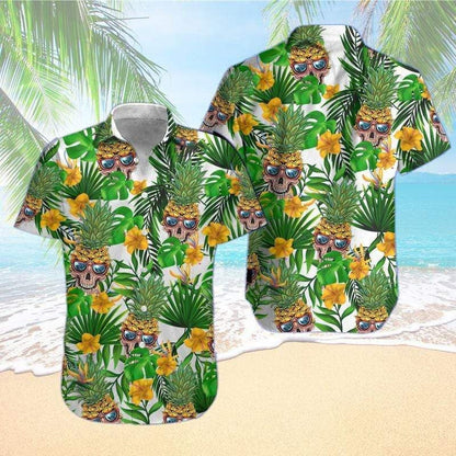 Skull Pineapple Sunglasses Tropical Hawaiian Shirt,Hawaiian Shirt Gift, Christmas Gift
