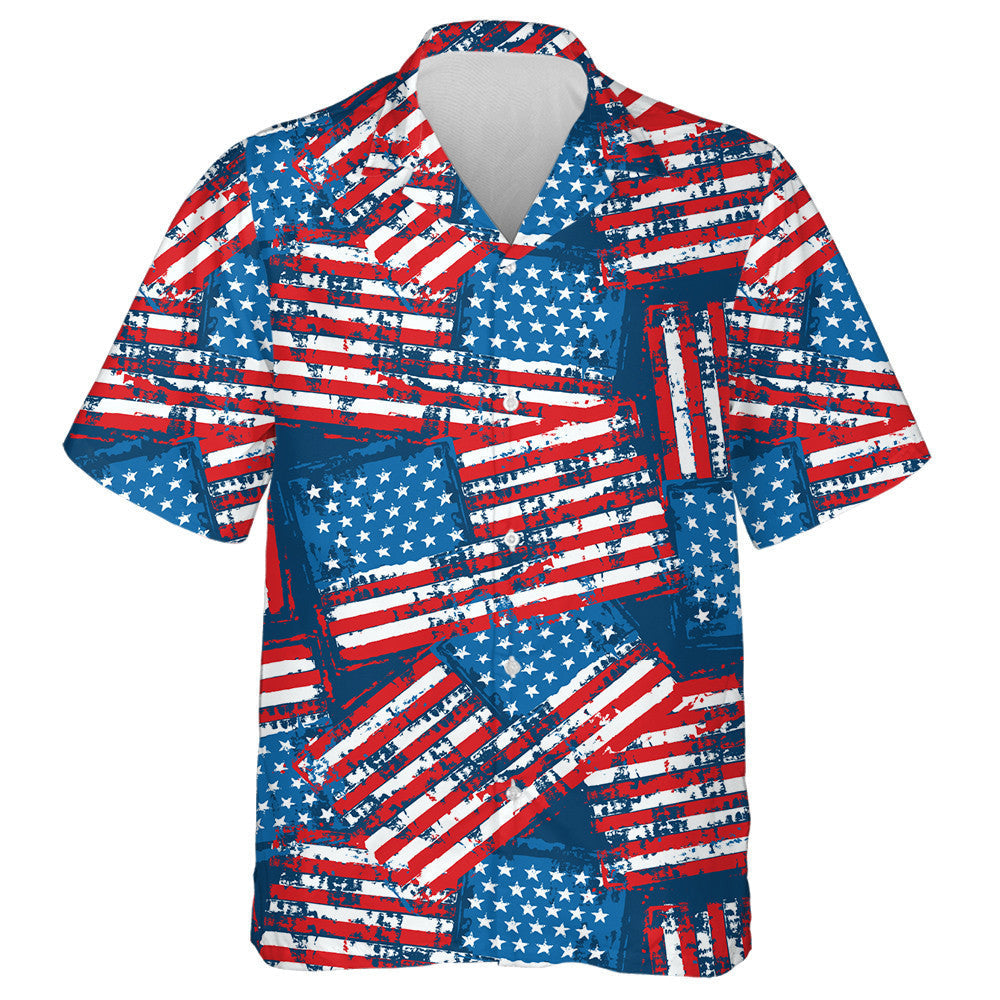 Retro Painted American Flags Navy Background Pattern Hawaiian Shirt, Hawaiian Shirt Gift, Christmas Gift