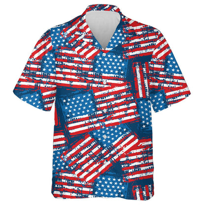 Retro Painted American Flags Navy Background Pattern Hawaiian Shirt, Hawaiian Shirt Gift, Christmas Gift