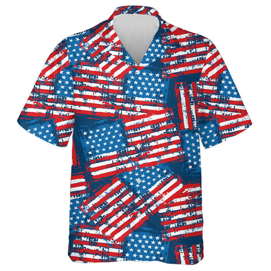 Retro Painted American Flags Navy Background Pattern Hawaiian Shirt, Hawaiian Shirt Gift, Christmas Gift
