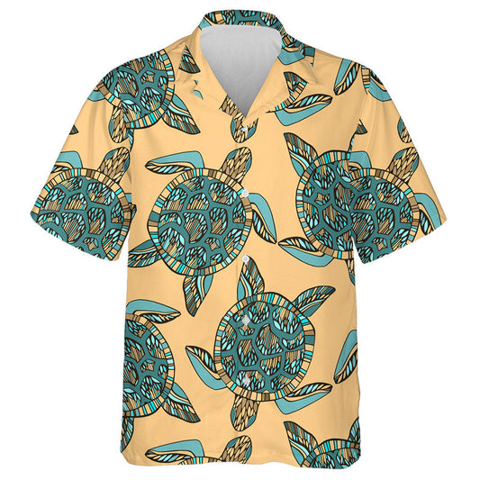 Sea Turtle Vintage Style On Orange Hawaiian Shirt,Hawaiian Shirt Gift, Christmas Gift