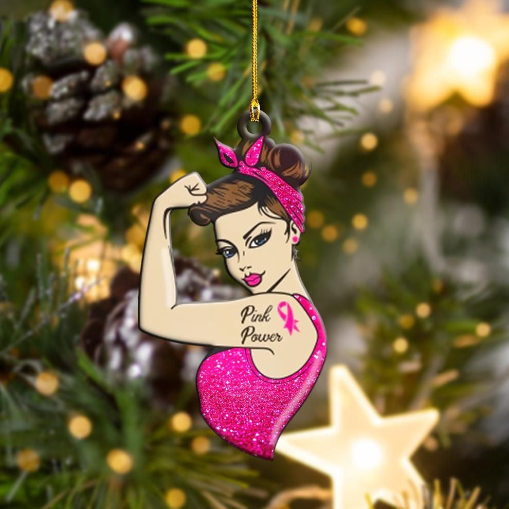 Breast Cancer Pink Power Shape Ornament, Christmas Ornament Gift, Christmas Gift, Christmas Decoration