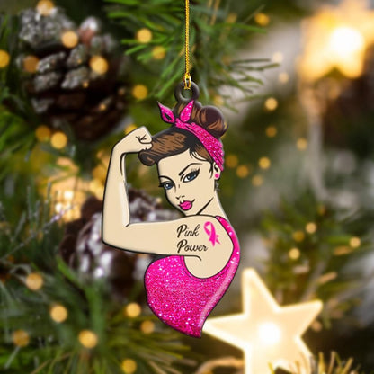 Breast Cancer Pink Power Shape Ornament, Christmas Ornament Gift, Christmas Gift, Christmas Decoration