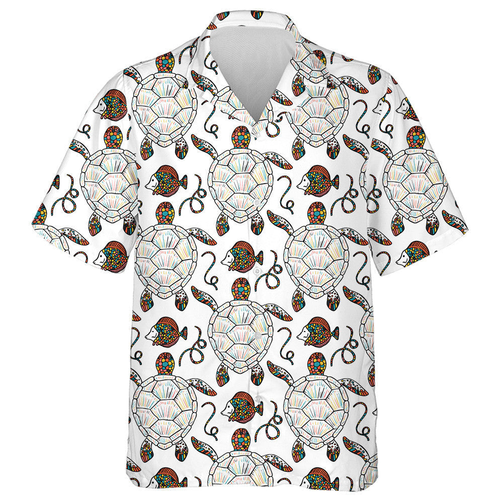 Colorful Mosaic Sea Turtles And Tropical Fish Hawaiian Shirt, Hawaiian Shirt Gift, Christmas Gift