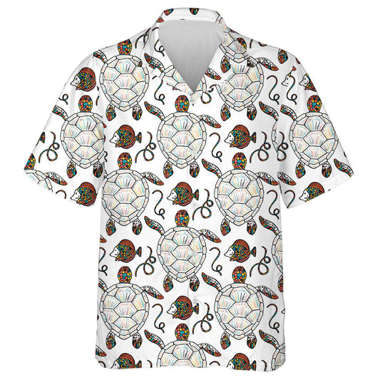 Colorful Mosaic Sea Turtles And Tropical Fish Hawaiian Shirt, Hawaiian Shirt Gift, Christmas Gift