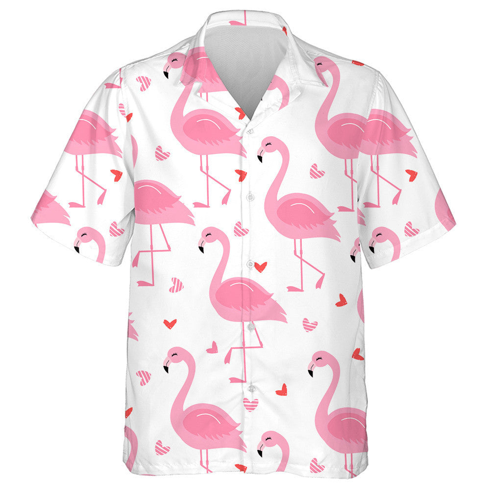Lovely Flamingo Smiling With Small Hearts Hawaiian Shirt,Hawaiian Shirt Gift, Christmas Gift