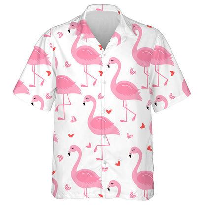 Lovely Flamingo Smiling With Small Hearts Hawaiian Shirt,Hawaiian Shirt Gift, Christmas Gift
