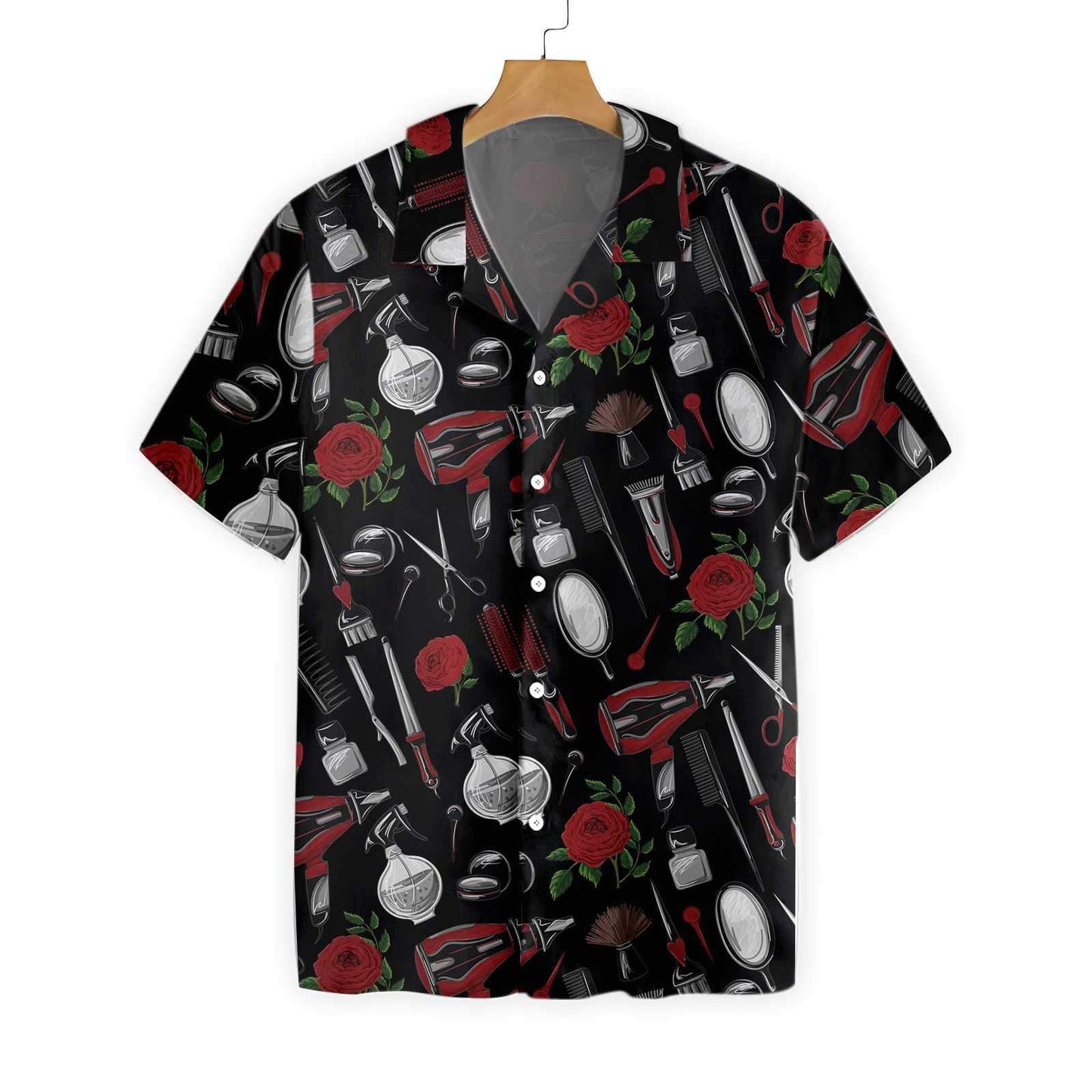 Uirlisí Gruagaireachta ar Chúlra Dubh Dearadh Léine Haváís, Bronntanas Léine Haváí, Bronntanas Nollag