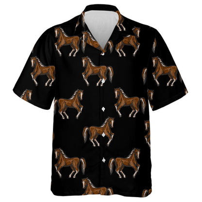 Brown Horses In Landscape On Black Hawaiian Shirt, Hawaiian For Gift