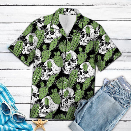 Green Cactus With White Skull Head Hawaiian Shirt,Hawaiian Shirt Gift, Christmas Gift