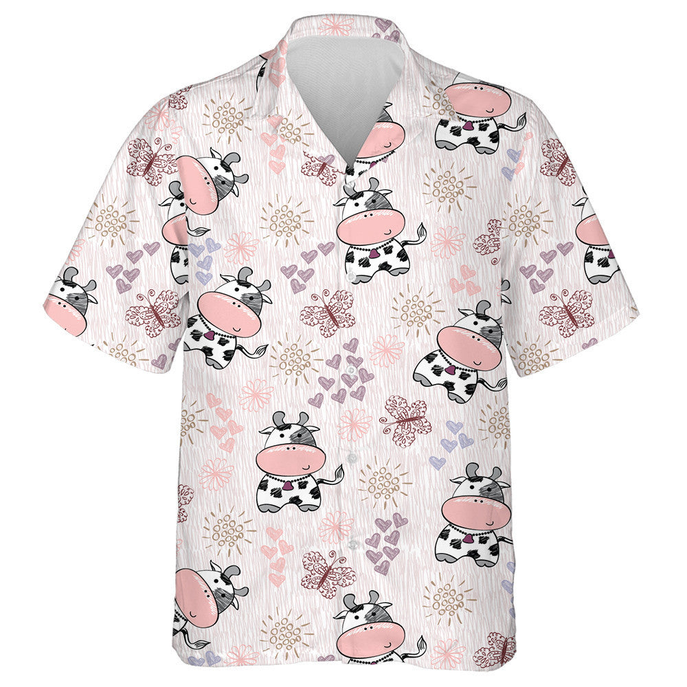 Hand Draw Cows With Butterfly And Heart Hawaiian Shirt, Hawaiian Shirt Gift, Christmas Gift