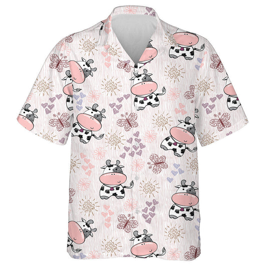 Hand Draw Cows With Butterfly And Heart Hawaiian Shirt, Hawaiian Shirt Gift, Christmas Gift