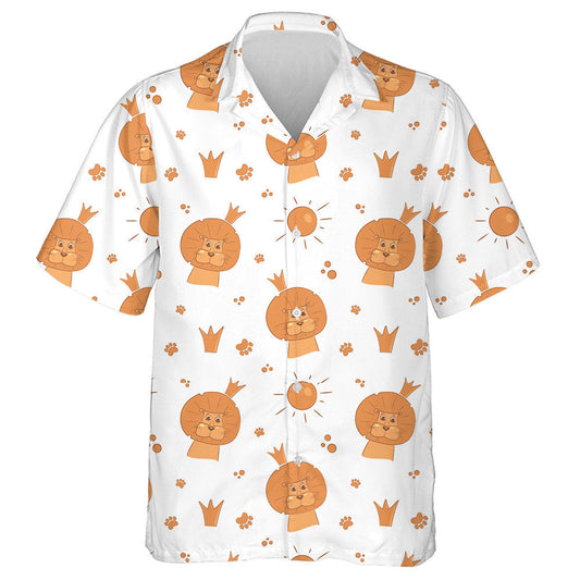 Funny Lion In Crown With Sun And Footprint Hawaiian Shirt, Hawaiian Shirt Gift, Christmas Gift