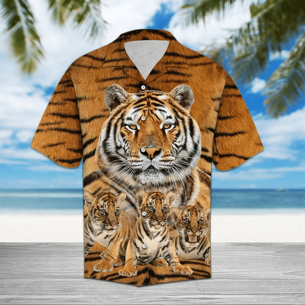 Tiger Family Tiger Fur Pattern Hawaiian Shirt,Hawaiian Shirt Gift, Christmas Gift