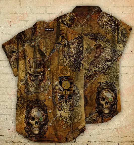Skull Steampunk Short Muinchille Léinte Léinte T Samhraidh Haváis Léinte Craicne Haváís Patrún Léine Haváís, Bronntanais Léine Haváís, Bronntanas Nollag