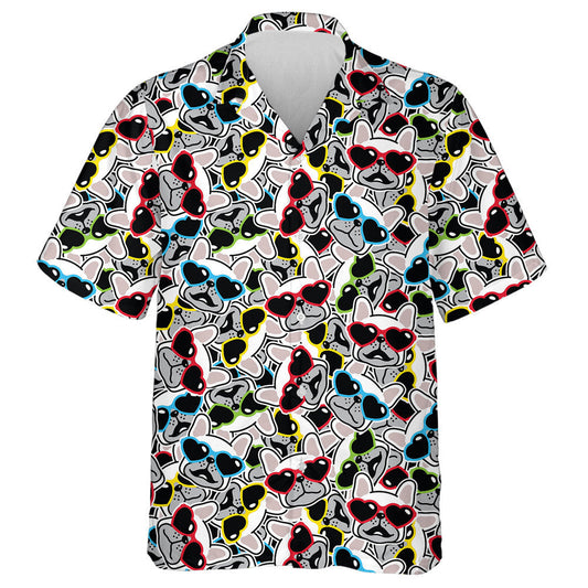 Spéaclaí Gréine Cruthaithe Aghaidh Bulldog agus Croí Léine Haváís, haváís le haghaidh bronntanais