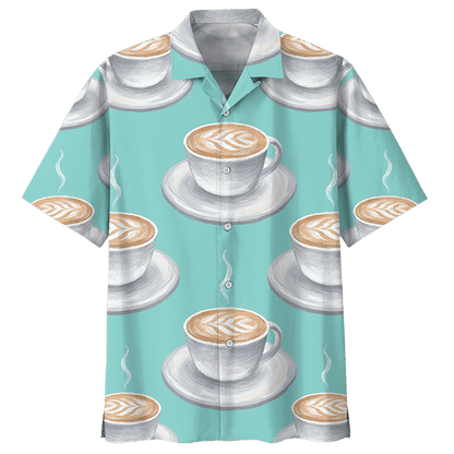 Hot White Coffee Cup Pattern Hawaiian Shirt, Hawaiian For Gift