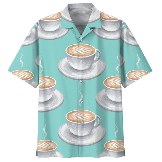 Hot White Coffee Cup Pattern Hawaiian Shirt, Hawaiian For Gift