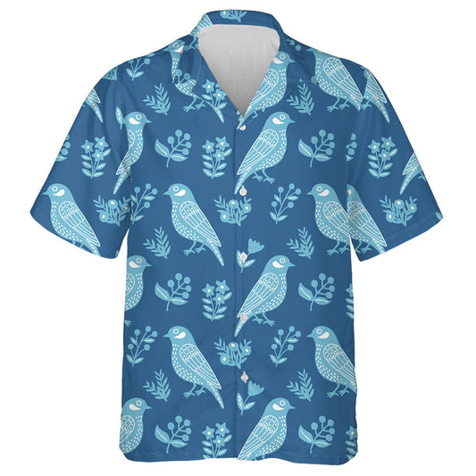 Retro Birsds And Floral On Blue Background Hawaiian Shirt, Hawaiian Shirt Gift, Christmas Gift