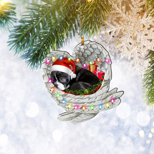 Boston Terrier Sleeping Angel Wing Christmas Ornament, Dog Lover Christmas Tree Ornament, Home Decor Plastic Ornament, Christmas Ornament Gift, Christmas Gift, Christmas Decoration