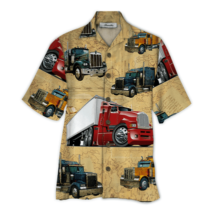 Desert Truck Driver Tropical Background Design Hawaiian Shirt,Hawaiian Shirt Gift, Christmas Gift