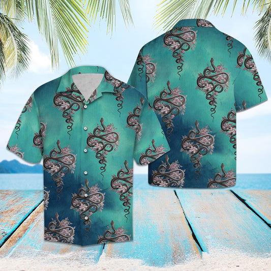 Great Snake Wrapped Flowers Design Hawaiian Shirt,Hawaiian Shirt Gift, Christmas Gift
