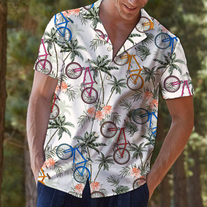 Bike Tropical And Coconut Tree Vintage Style Hawaiian Shirt, Hawaiian Shirt Gift, Christmas Gift