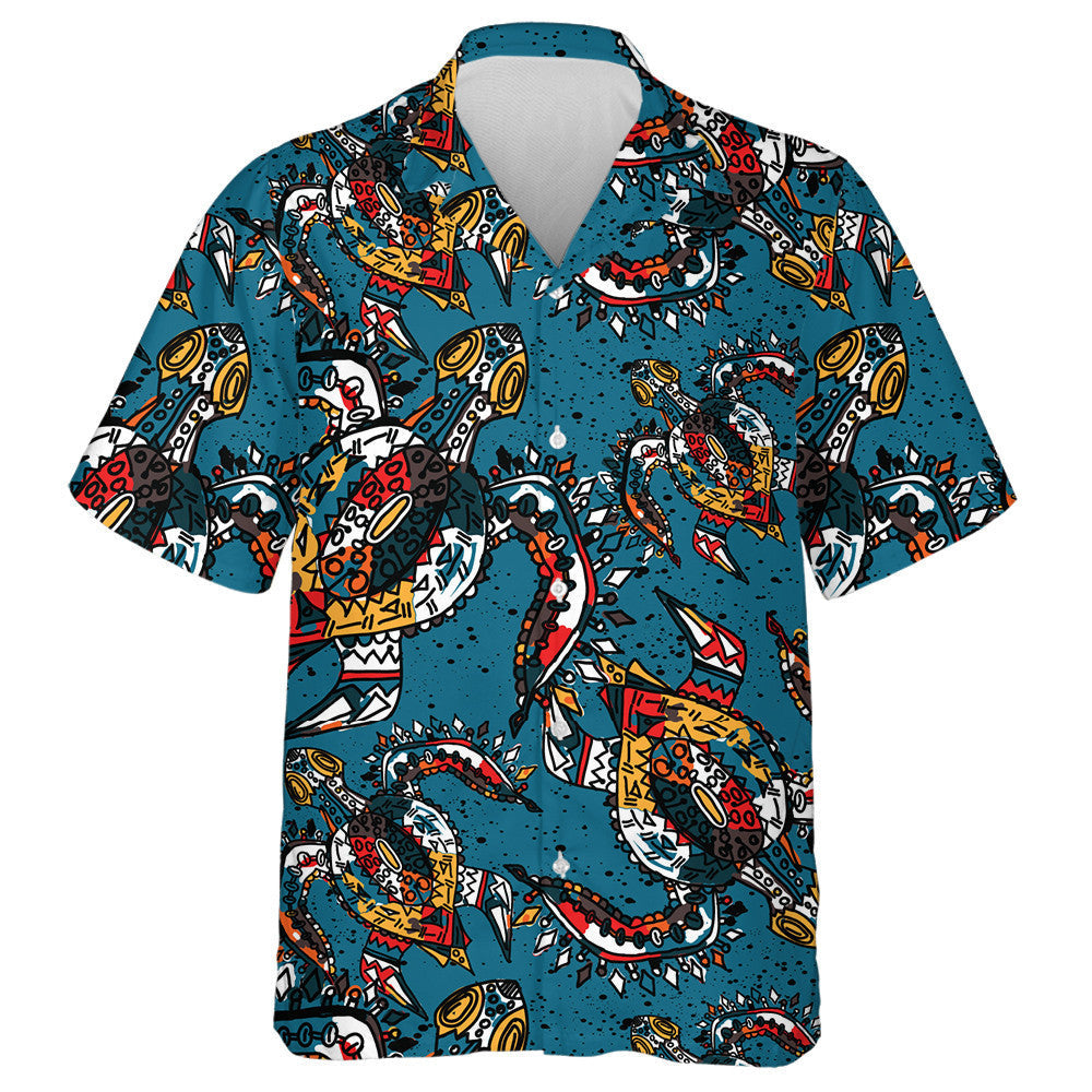 Colorful Abstract Hand Drawn Tribal Turtles Hawaiian Shirt, Hawaiian Shirt Gift, Christmas Gift