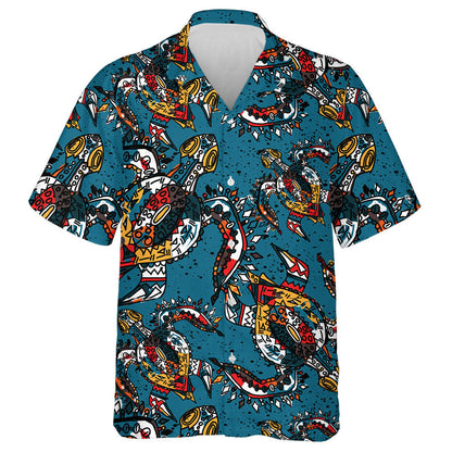Colorful Abstract Hand Drawn Tribal Turtles Hawaiian Shirt, Hawaiian Shirt Gift, Christmas Gift