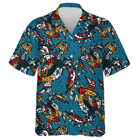 Colorful Abstract Hand Drawn Tribal Turtles Hawaiian Shirt, Hawaiian Shirt Gift, Christmas Gift