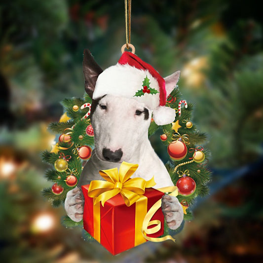 Bull Terrier-Dogs give gifts Hanging Christmas Plastic Hanging Ornament, Happy Christmas Ornament, Christmas Gift, Christmas Decoration