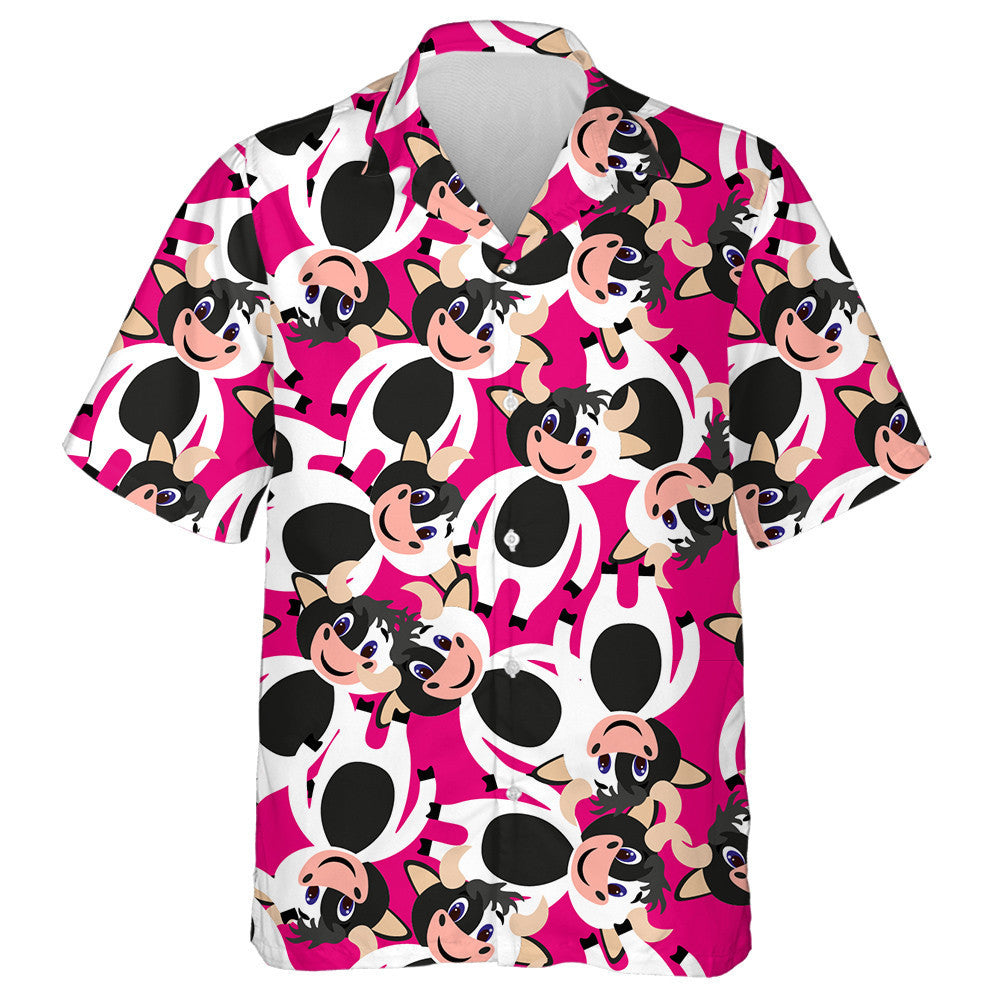 Happy Cow On Blue Background Doodle Style Hawaiian Shirt, Hawaiian Shirt Gift, Christmas Gift