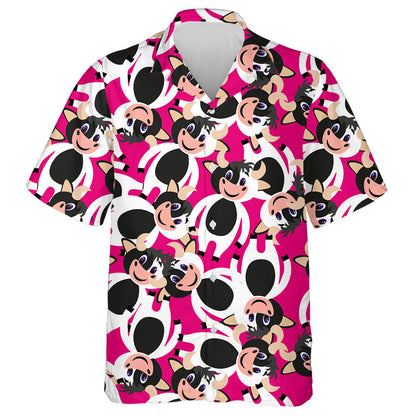 Happy Cow On Blue Background Doodle Style Hawaiian Shirt, Hawaiian Shirt Gift, Christmas Gift