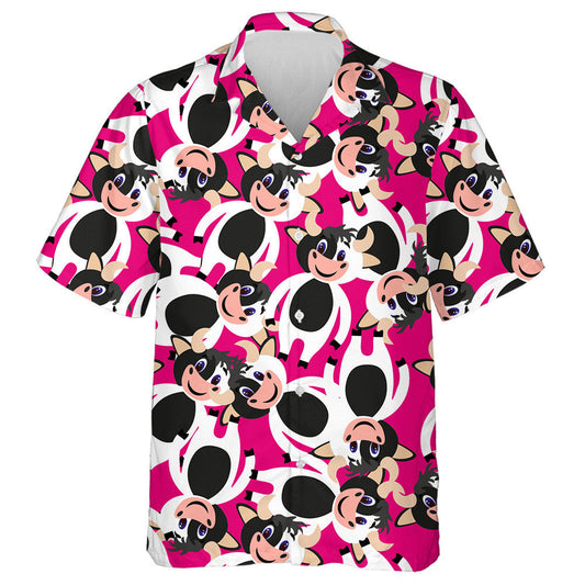 Happy Cow On Blue Background Doodle Style Hawaiian Shirt, Hawaiian Shirt Gift, Christmas Gift