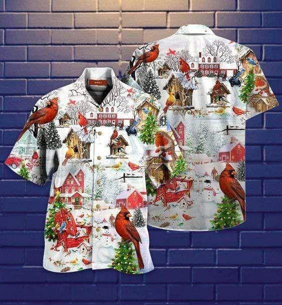 Snowy Hometown Christmas Cardinal Design Hawaiian Shirt, Hawaiian Shirt Gift, Christmas Gift