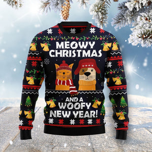 Meowy Christmas And Woofy New Year Ugly Christmas Sweater,Christmas Ugly Sweater,Christmas Gift,Gift Christmas 2022