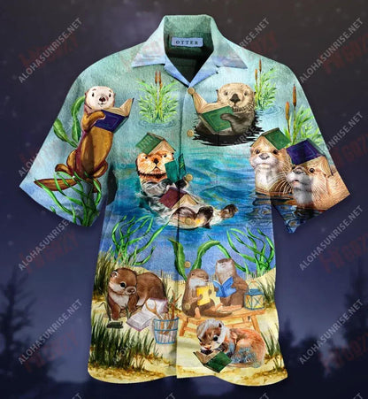Books Make Otter Day Short Sleeve Shirt Ocean Hawaiian T Shirts Vintage Hawaiian Shirts Hawaiian Shirts For Women, Hawaiian Shirt Gift, Christmas Gift